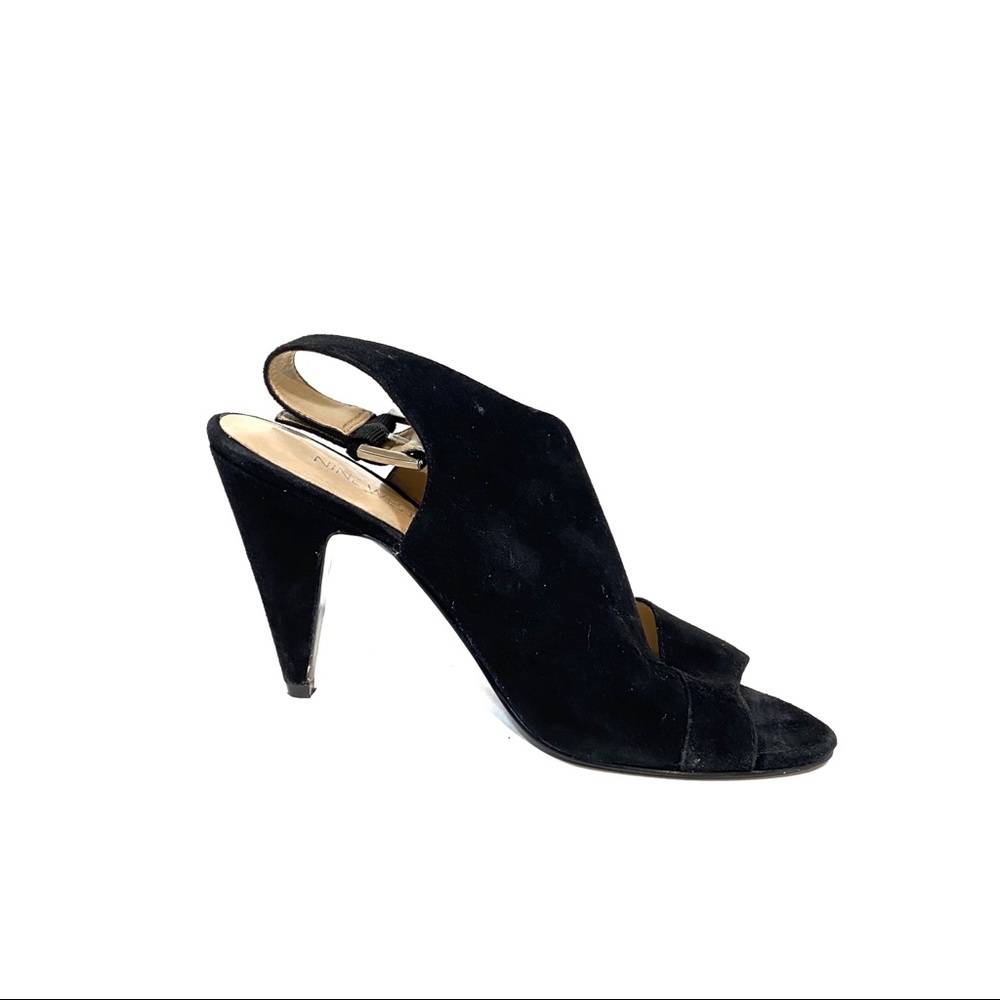 Nine West Angular Black Suede Sandal Heels